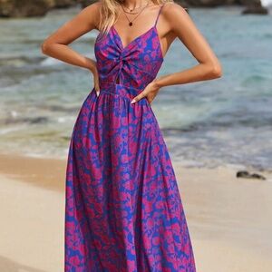 Cupshe Vibrant Blue and Pink Floral Maxi Dress